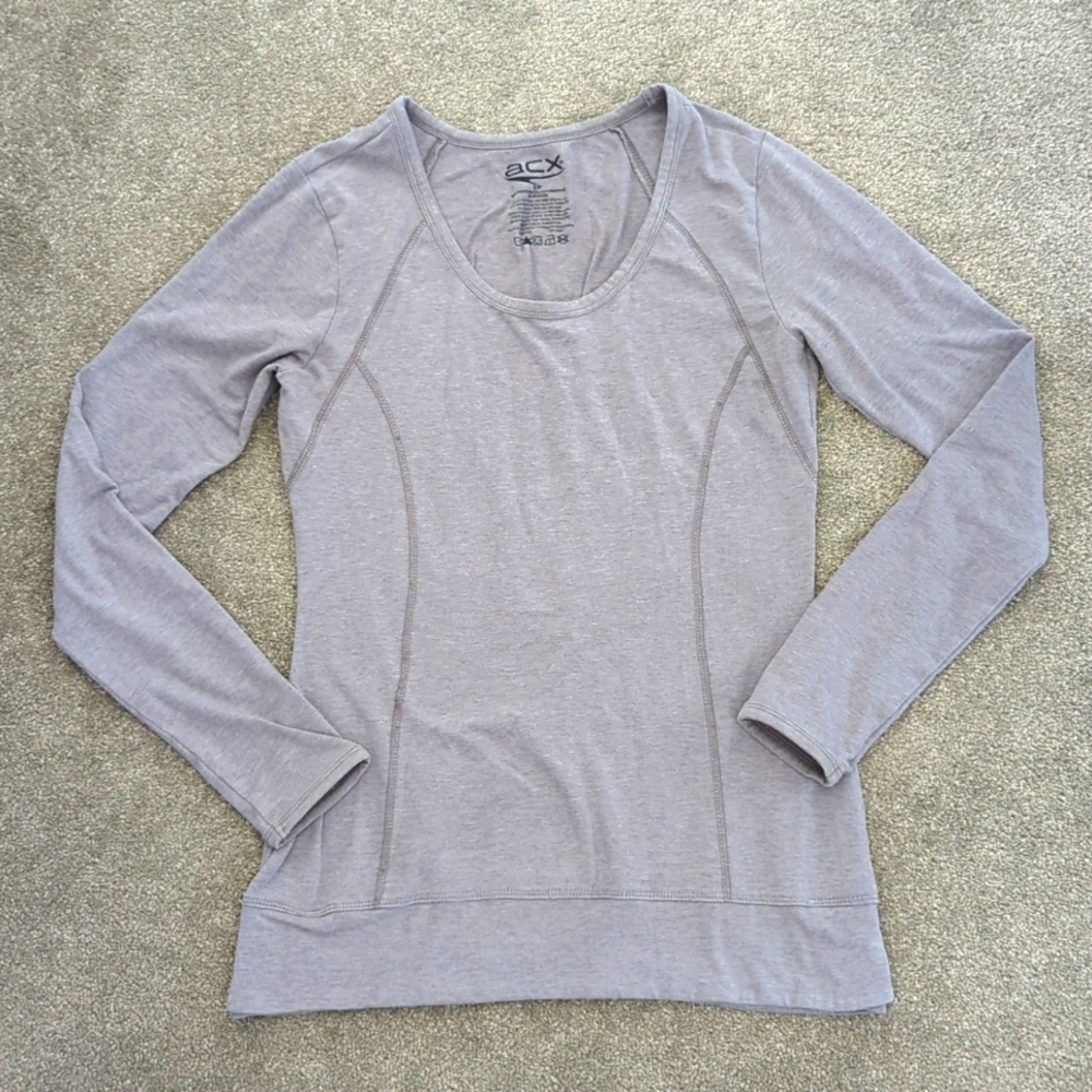 Acx gray long sleeve active wear top for women size Small Athletic Sportive